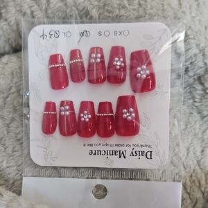 Red Daisy Manicure Press-On Nails